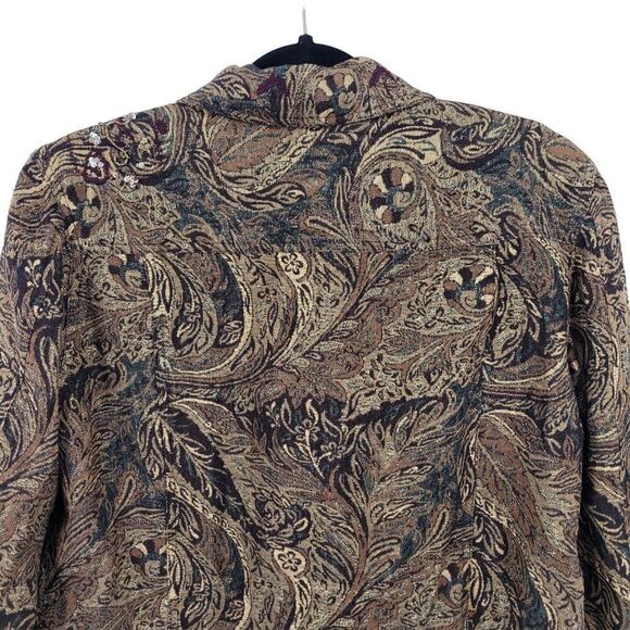 Vintage Wool Blend Trucker Jacket Blazer Shacket M Brown Gold Paisley Jacquard - Picture 8 of 10